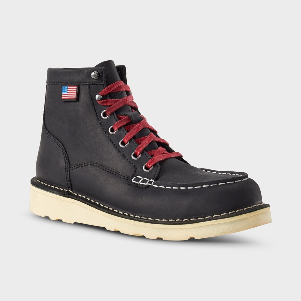 Danner Black Leather Moc Toe Heeled Boots with Red Laces